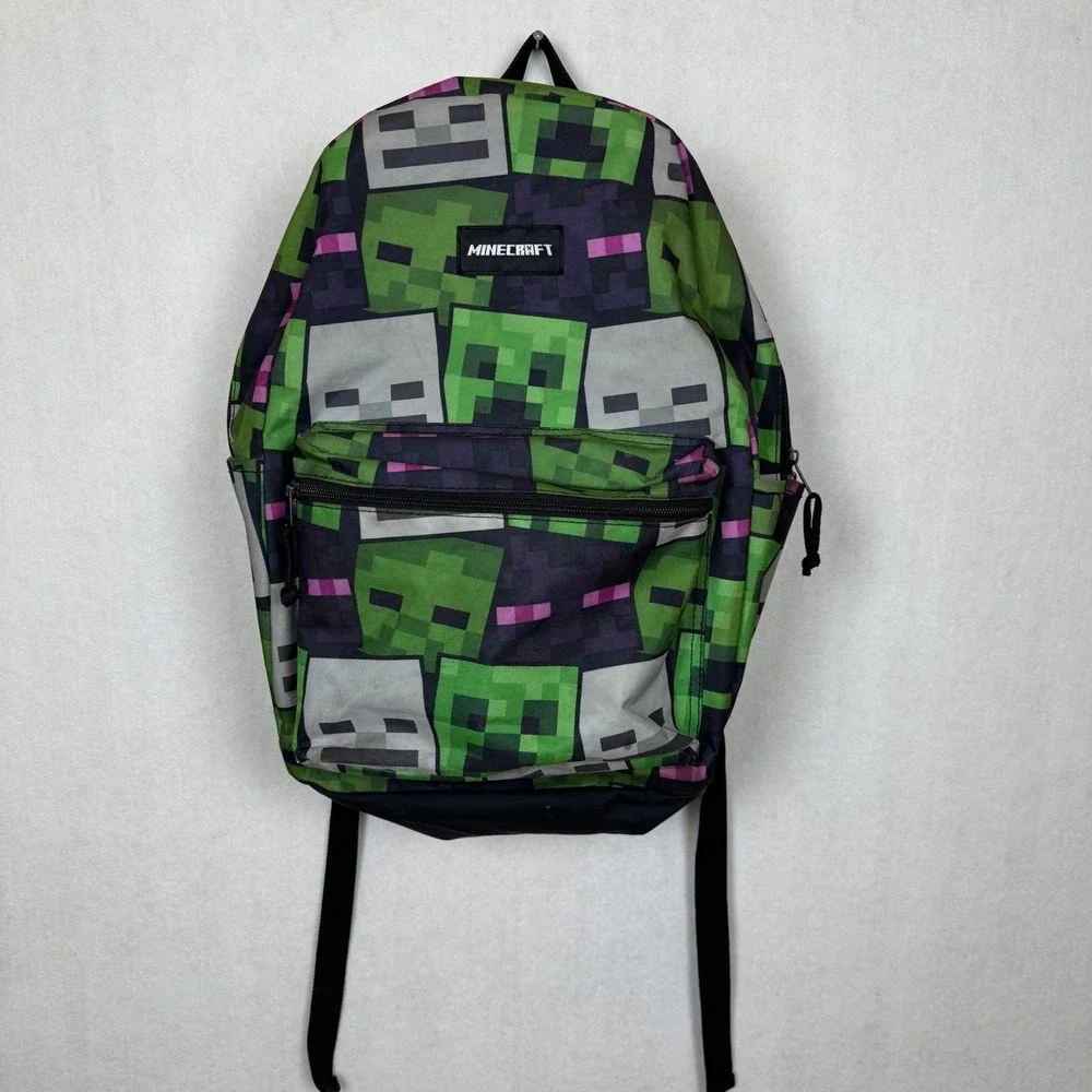 Minecraft Kids Backpack Green Creeper Skeleton Enderman School Bag